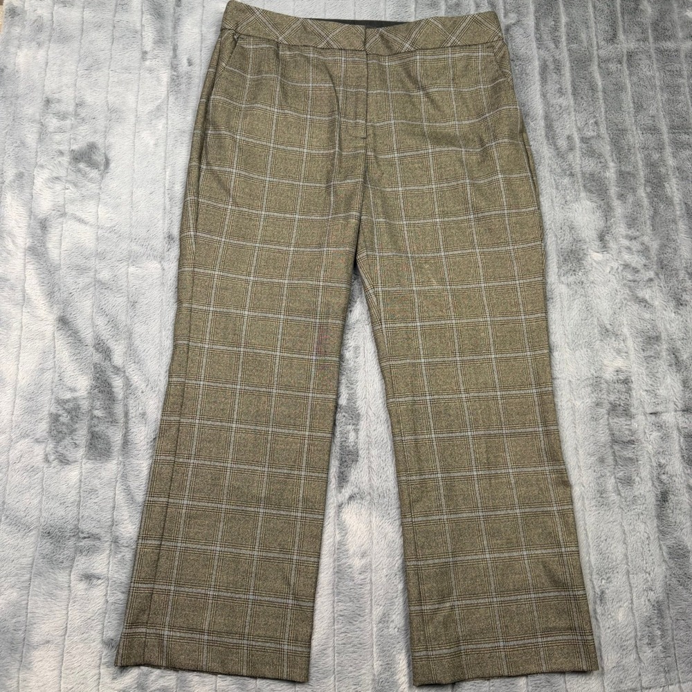Talbots Petites Heritage Brown Blue Plaid Straight Leg Dress Pants 12P